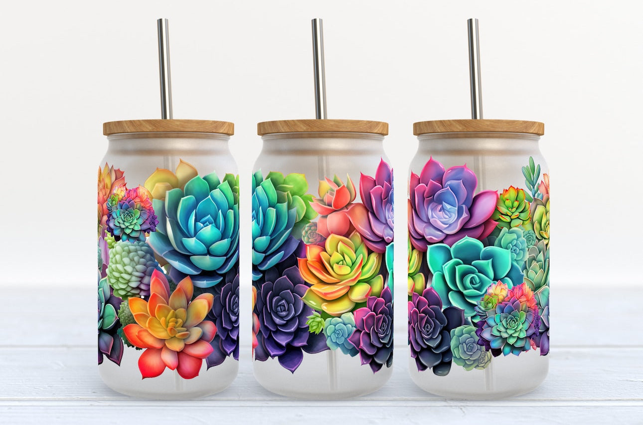 Succulents beer can glass