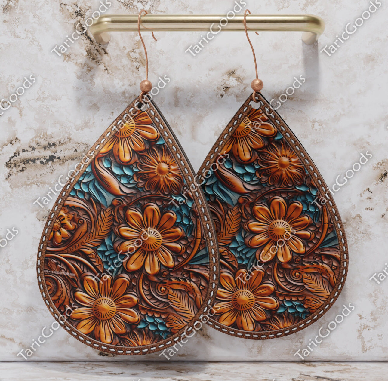Faux embossed sunflowers earrings