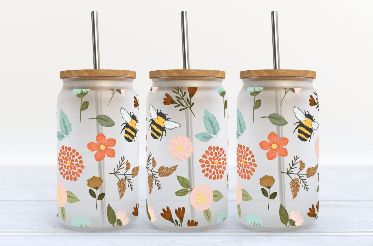 Bumble floral beer can glass