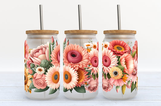 Bright floral beer can glass