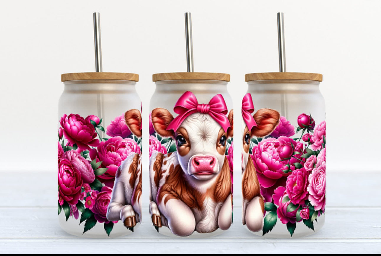 Pink floral cow